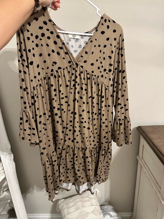 entro Dresses & Skirts - entro Taupe Midi Dress with Black Spot Print